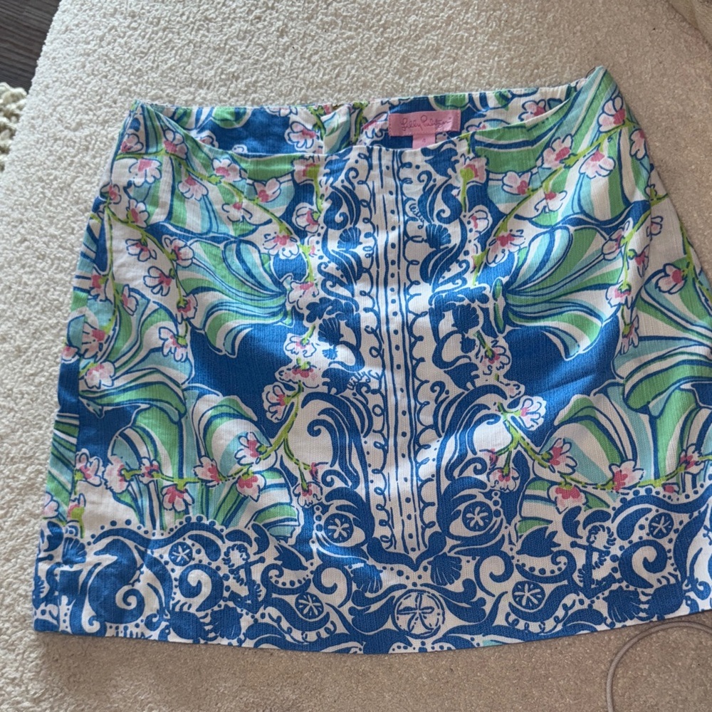 Lilly Pulitzer Blue and Green Floral Mini Skirt